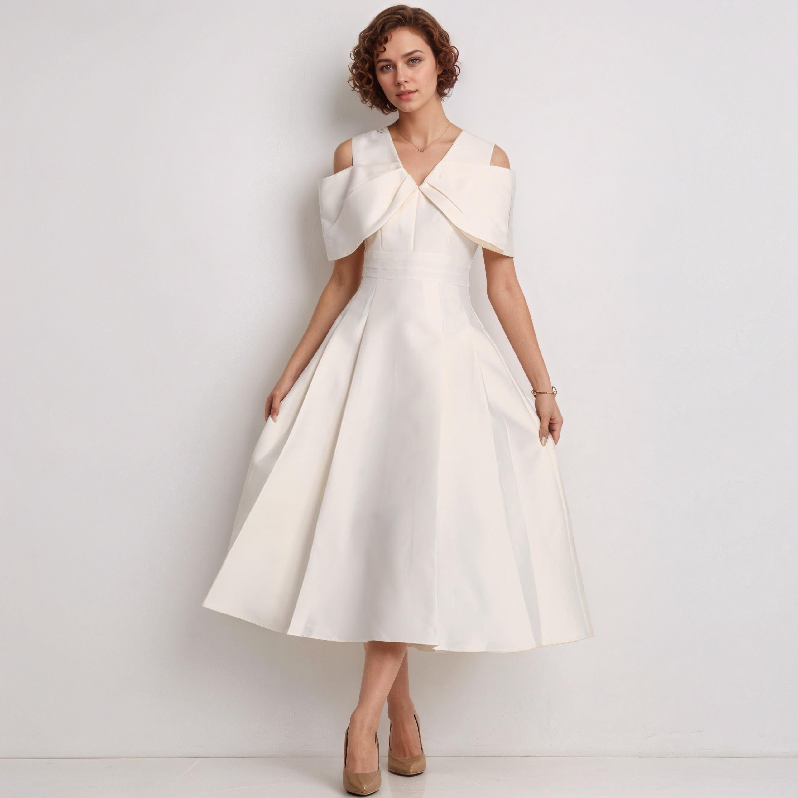 Celeste Structured Bow High-Waist Midi Dress