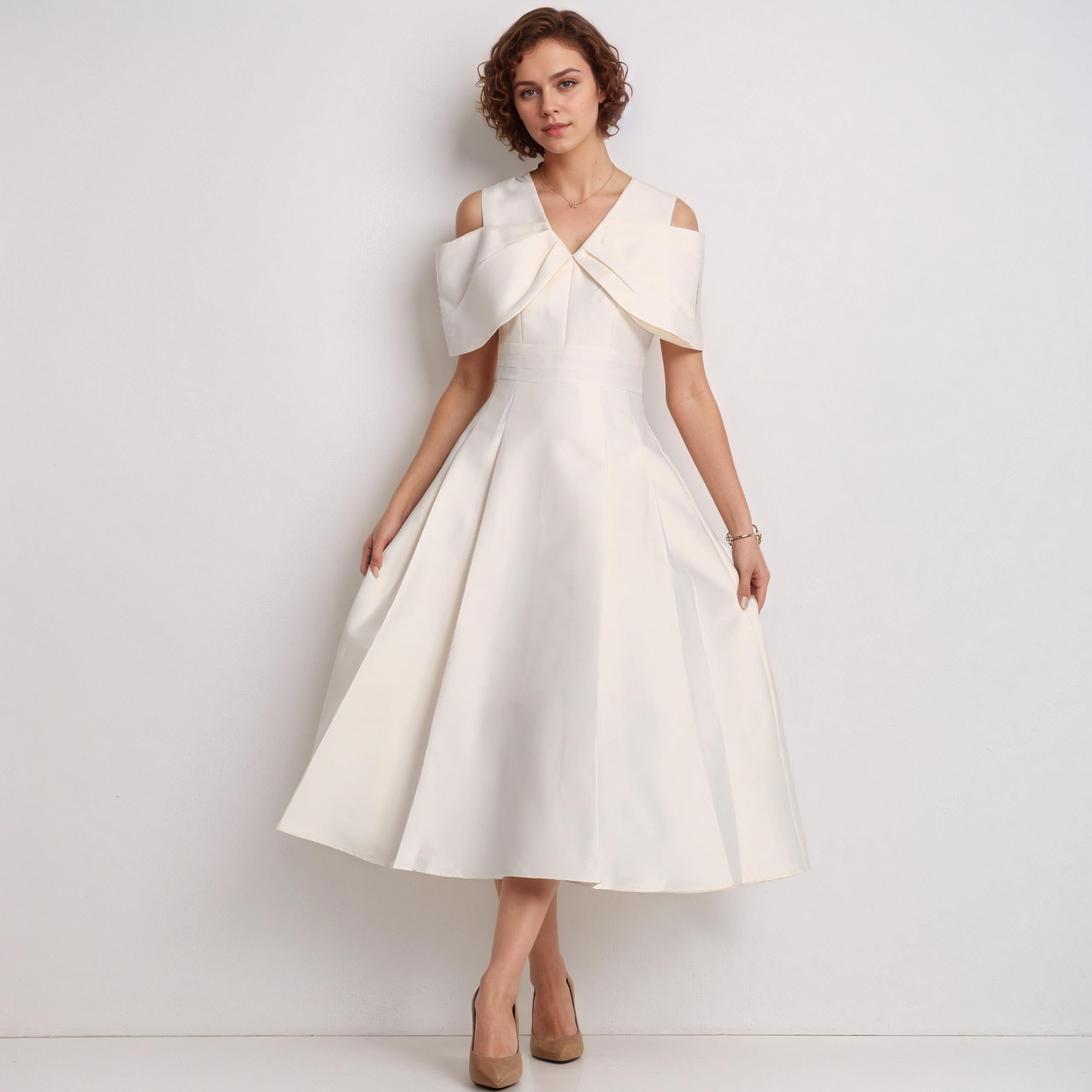 Celeste Structured Bow High-Waist Midi Dress