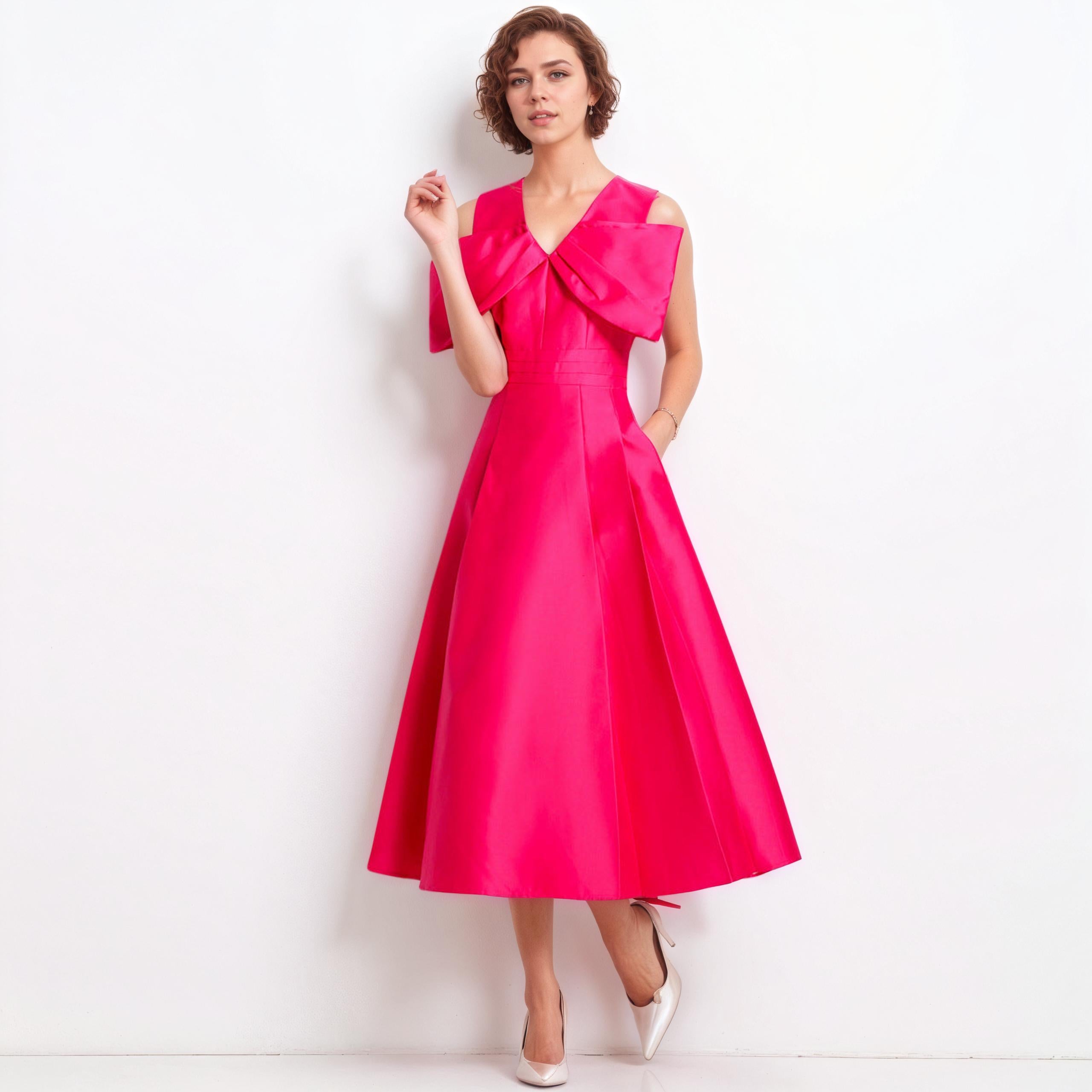 Celeste Structured Bow High-Waist Midi Dress