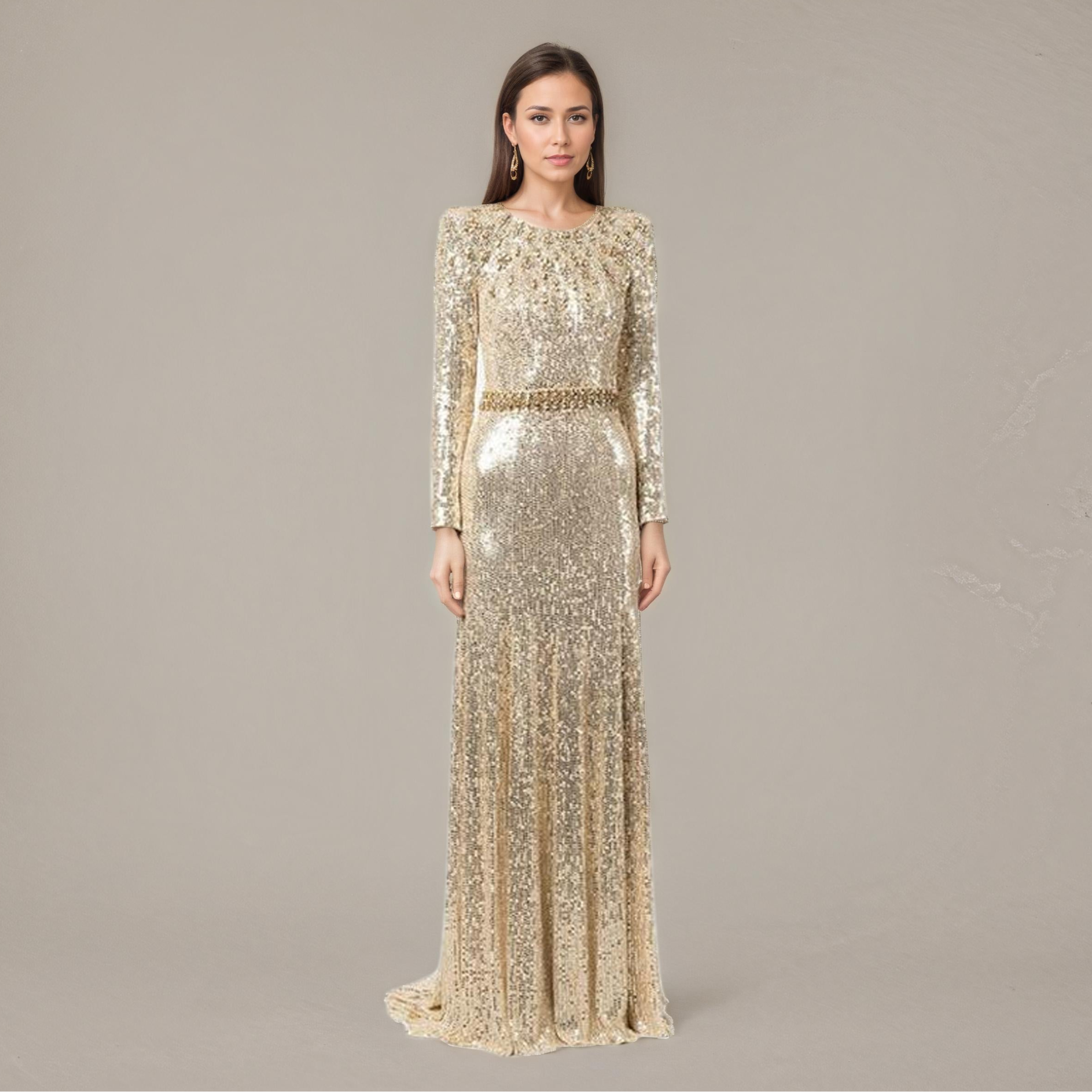Golden Reverie Sequin Beaded Royal Gown