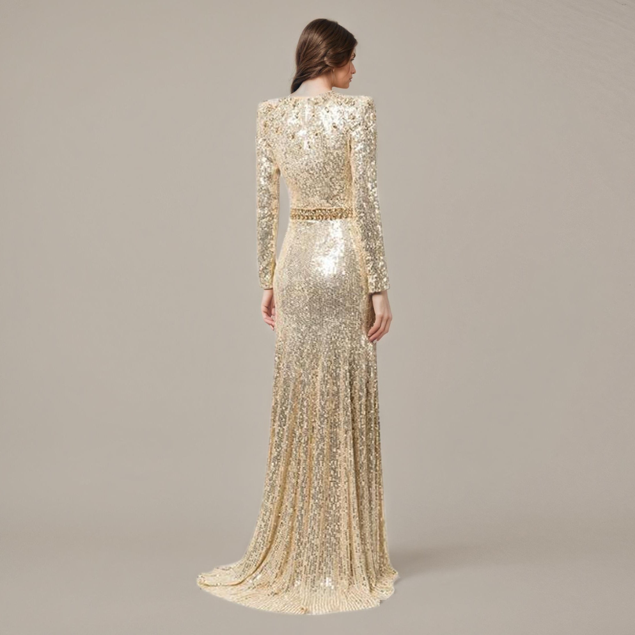 Golden Reverie Sequin Beaded Royal Gown