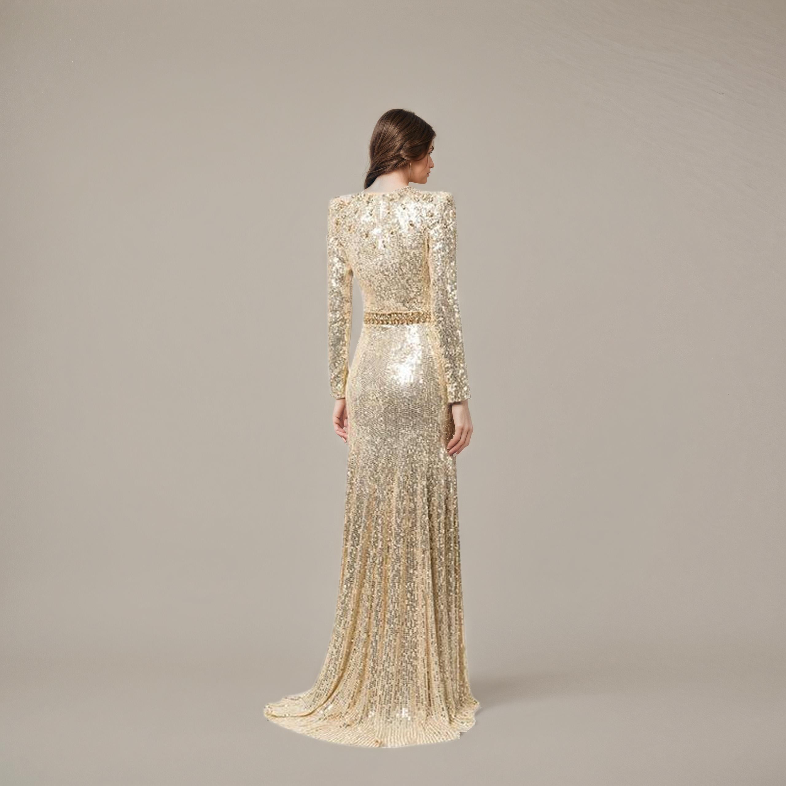 Golden Reverie Sequin Beaded Royal Gown