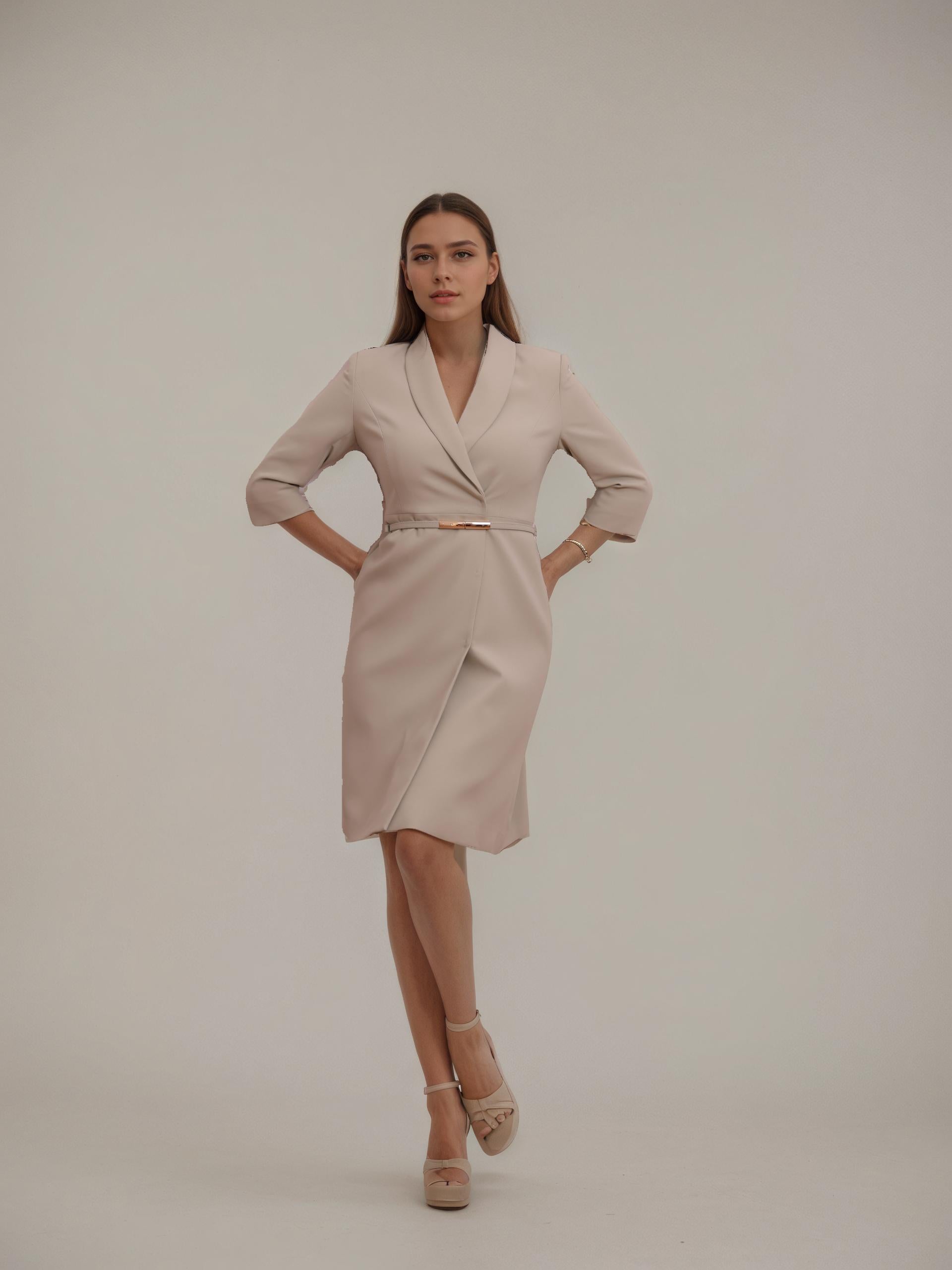 Mint V-Neck Belted Office Dress