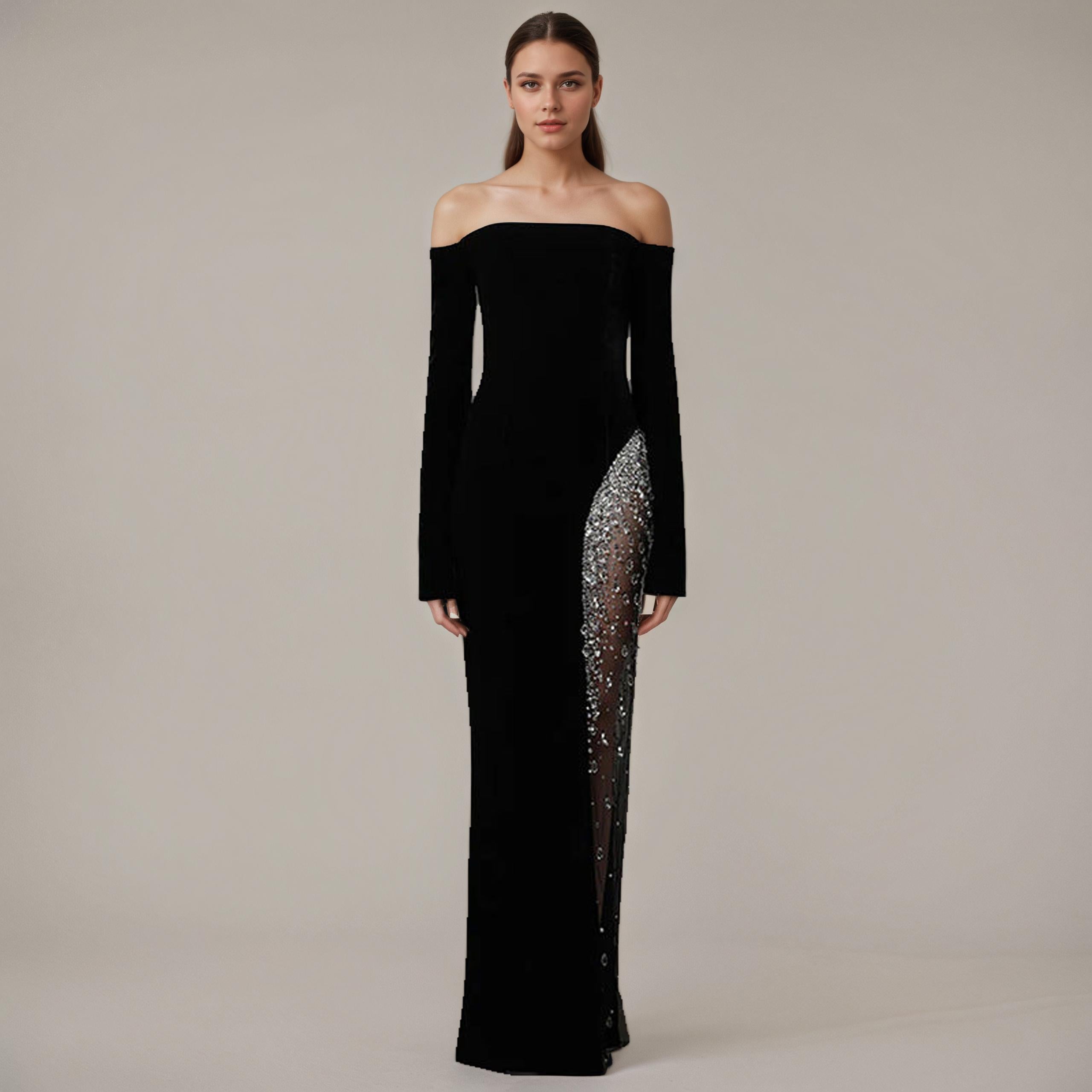 Starlight Edge Black Sheer Panel Gown