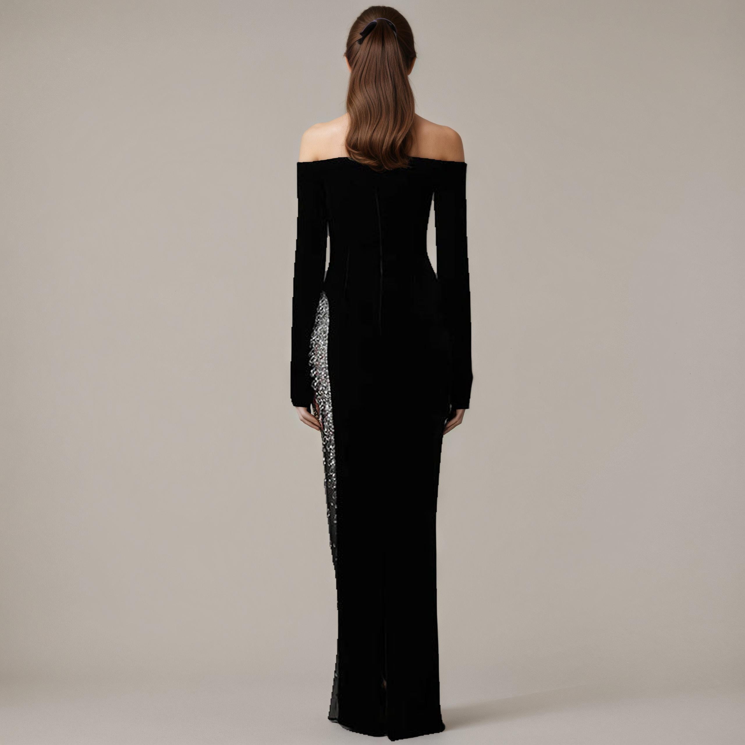 Starlight Edge Black Sheer Panel Gown