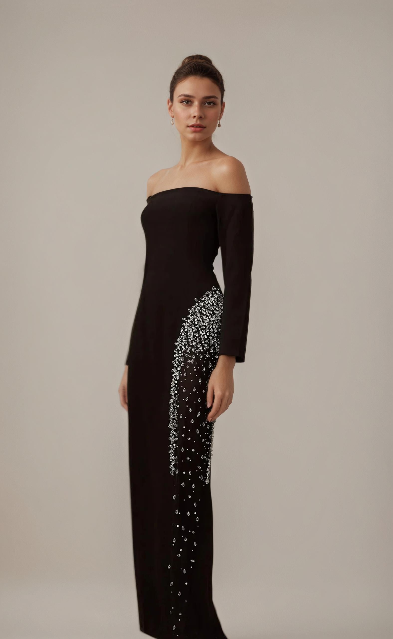 Starlight Edge Black Sheer Panel Gown