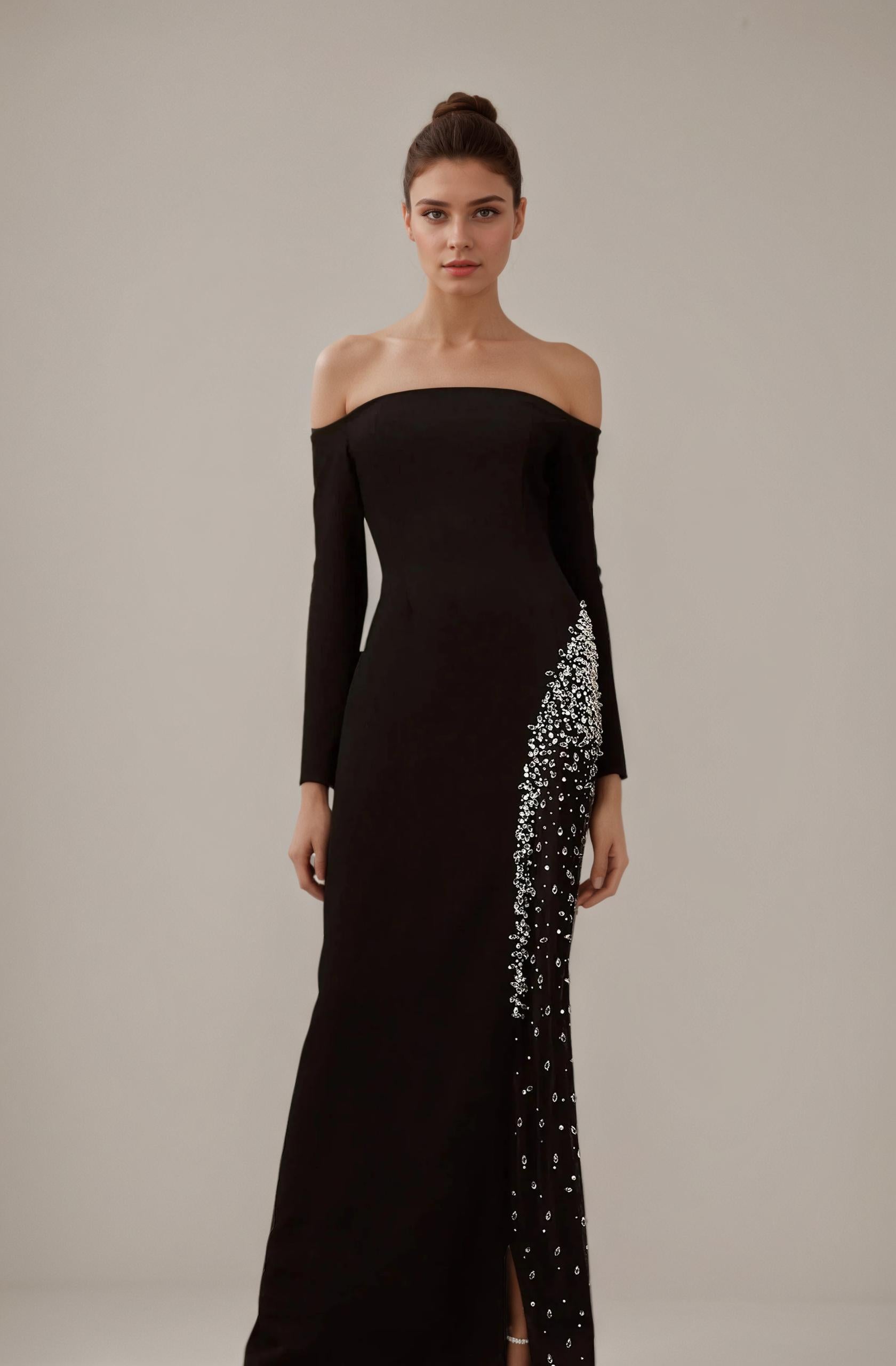 Starlight Edge Black Sheer Panel Gown