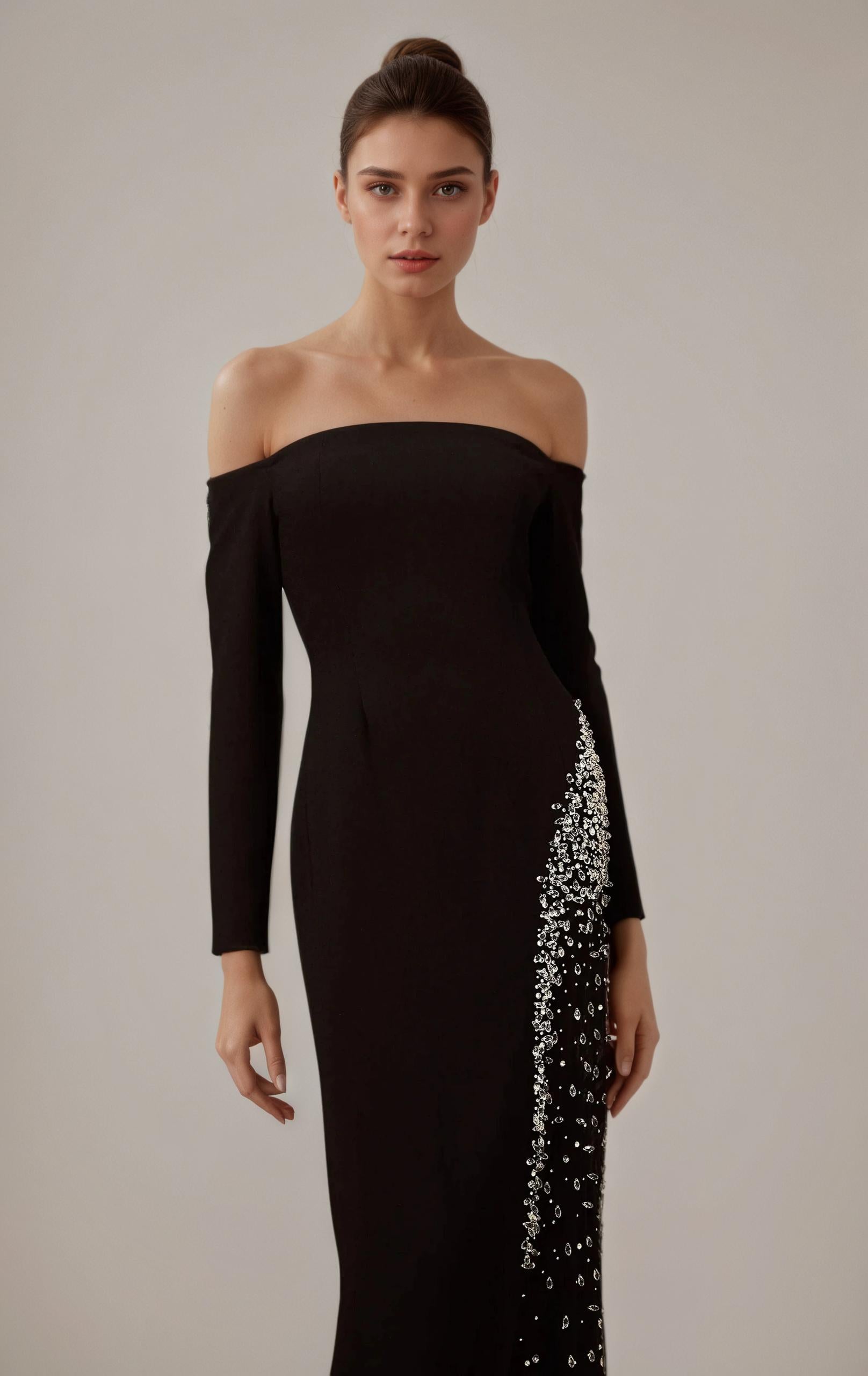 Starlight Edge Black Sheer Panel Gown