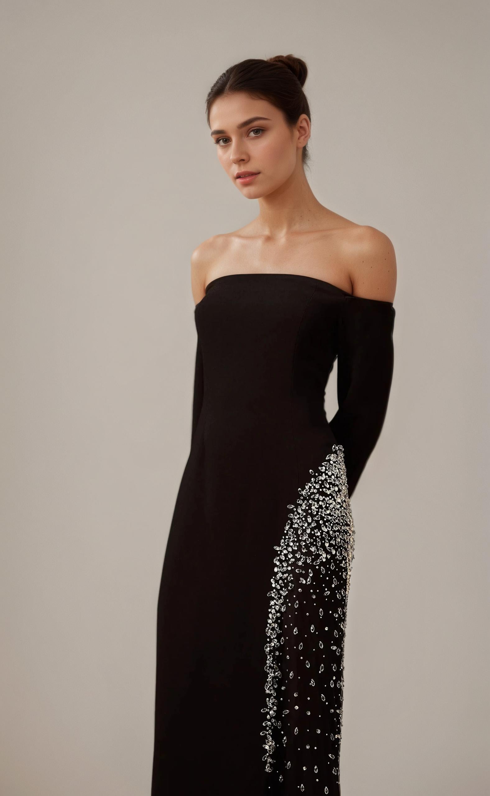 Starlight Edge Black Sheer Panel Gown