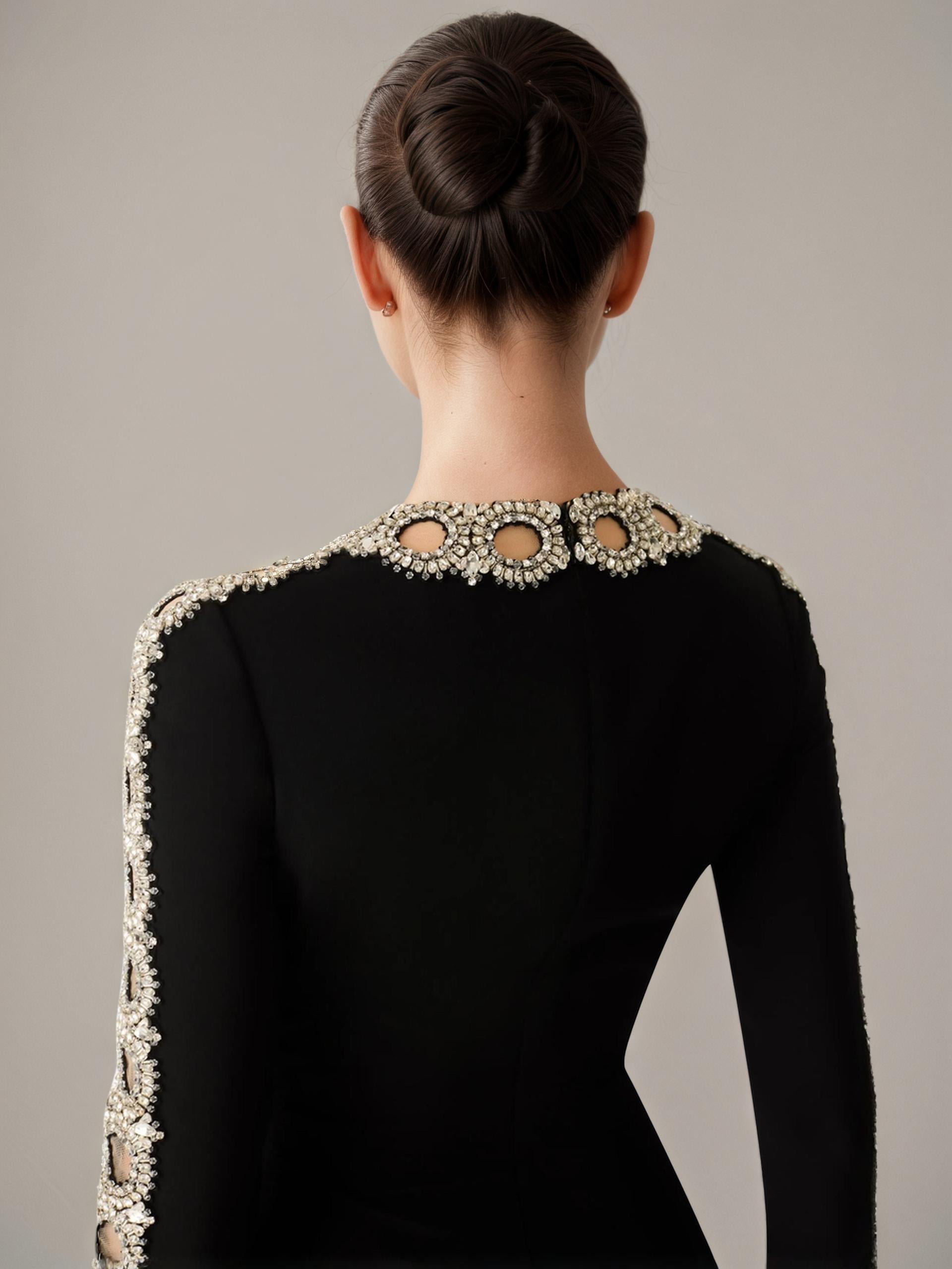 Moonlight Embrace Beaded Sleeve Column Dress