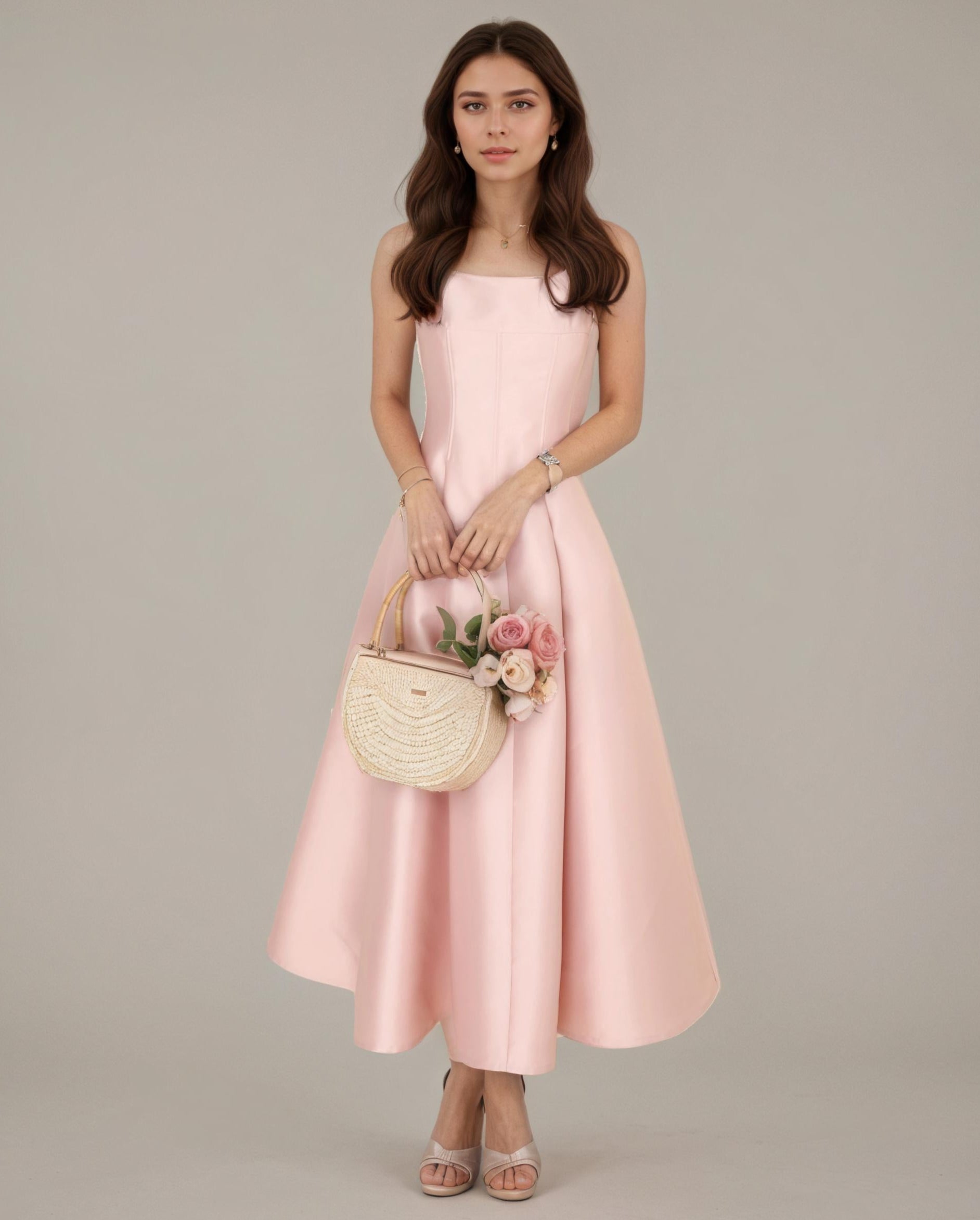 Lumière Bloom High-Waist Midi Dress