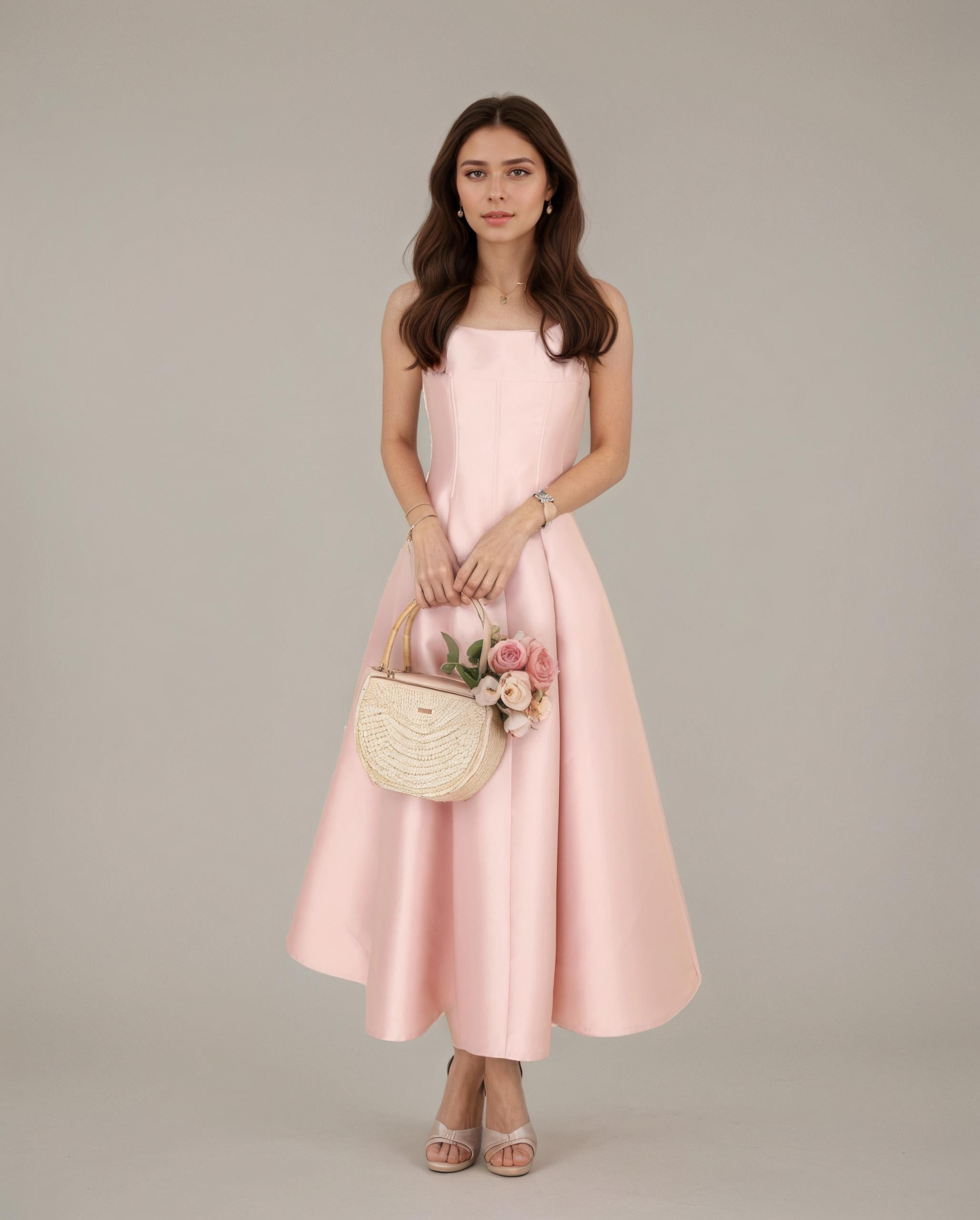 Lumière Bloom High-Waist Midi Dress