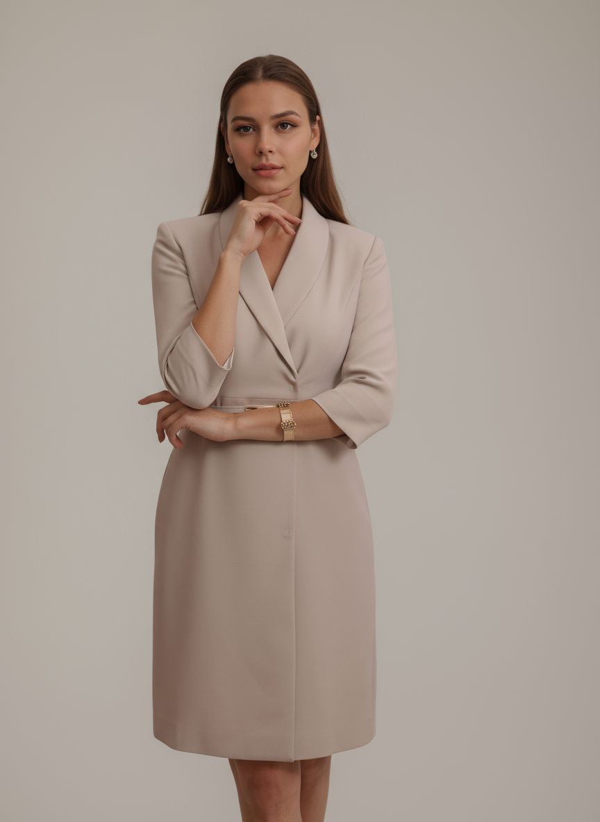 Mint V-Neck Belted Office Dress