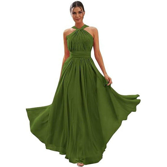 2026 Cross-border New Banquet Evening Gown, Summer Bridesmaid Dress, Pleated Slim Sleeveless Solid Color Elegant Dress for Women — color reference