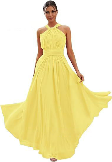 2026 Cross-border New Banquet Evening Gown, Summer Bridesmaid Dress, Pleated Slim Sleeveless Solid Color Elegant Dress for Women — front view