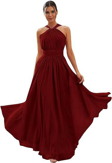 2026 Cross-border New Banquet Evening Gown, Summer Bridesmaid Dress, Pleated Slim Sleeveless Solid Color Elegant Dress for Women — full length
