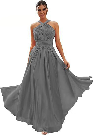2026 Cross-border New Banquet Evening Gown, Summer Bridesmaid Dress, Pleated Slim Sleeveless Solid Color Elegant Dress for Women — styled look