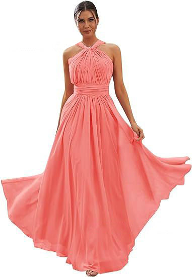 2026 Cross-border New Banquet Evening Gown, Summer Bridesmaid Dress, Pleated Slim Sleeveless Solid Color Elegant Dress for Women — back view
