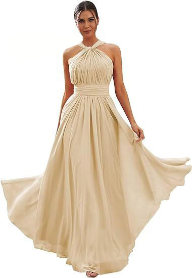 2026 Cross-border New Banquet Evening Gown, Summer Bridesmaid Dress, Pleated Slim Sleeveless Solid Color Elegant Dress for Women — side view