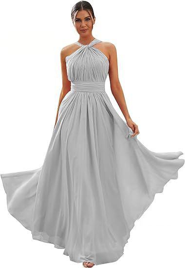 2026 Cross-border New Banquet Evening Gown, Summer Bridesmaid Dress, Pleated Slim Sleeveless Solid Color Elegant Dress for Women — model wearing
