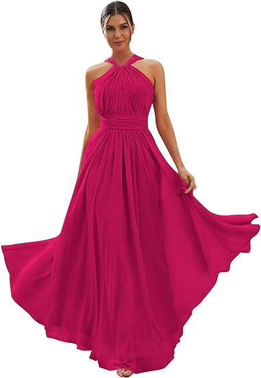 2026 Cross-border New Banquet Evening Gown, Summer Bridesmaid Dress, Pleated Slim Sleeveless Solid Color Elegant Dress for Women — runway angle