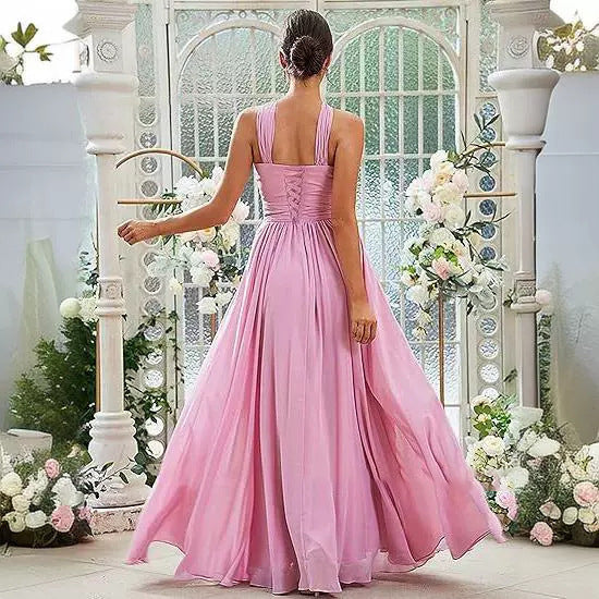 2026 Cross-border New Banquet Evening Gown, Summer Bridesmaid Dress, Pleated Slim Sleeveless Solid Color Elegant Dress for Women — styled look