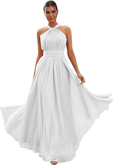 2026 Cross-border New Banquet Evening Gown, Summer Bridesmaid Dress, Pleated Slim Sleeveless Solid Color Elegant Dress for Women — side view