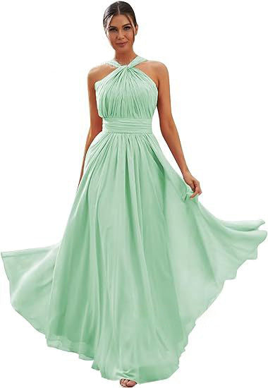 2026 Cross-border New Banquet Evening Gown, Summer Bridesmaid Dress, Pleated Slim Sleeveless Solid Color Elegant Dress for Women — close-up detail