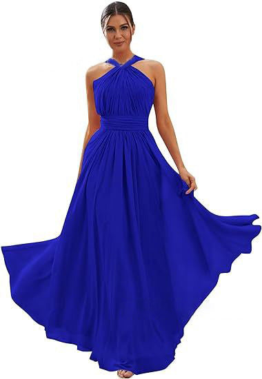 2026 Cross-border New Banquet Evening Gown, Summer Bridesmaid Dress, Pleated Slim Sleeveless Solid Color Elegant Dress for Women — model wearing