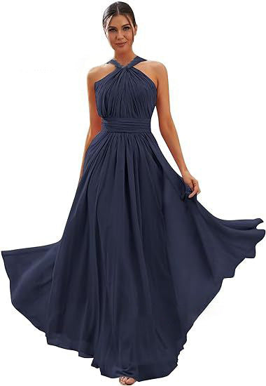 2026 Cross-border New Banquet Evening Gown, Summer Bridesmaid Dress, Pleated Slim Sleeveless Solid Color Elegant Dress for Women — runway angle