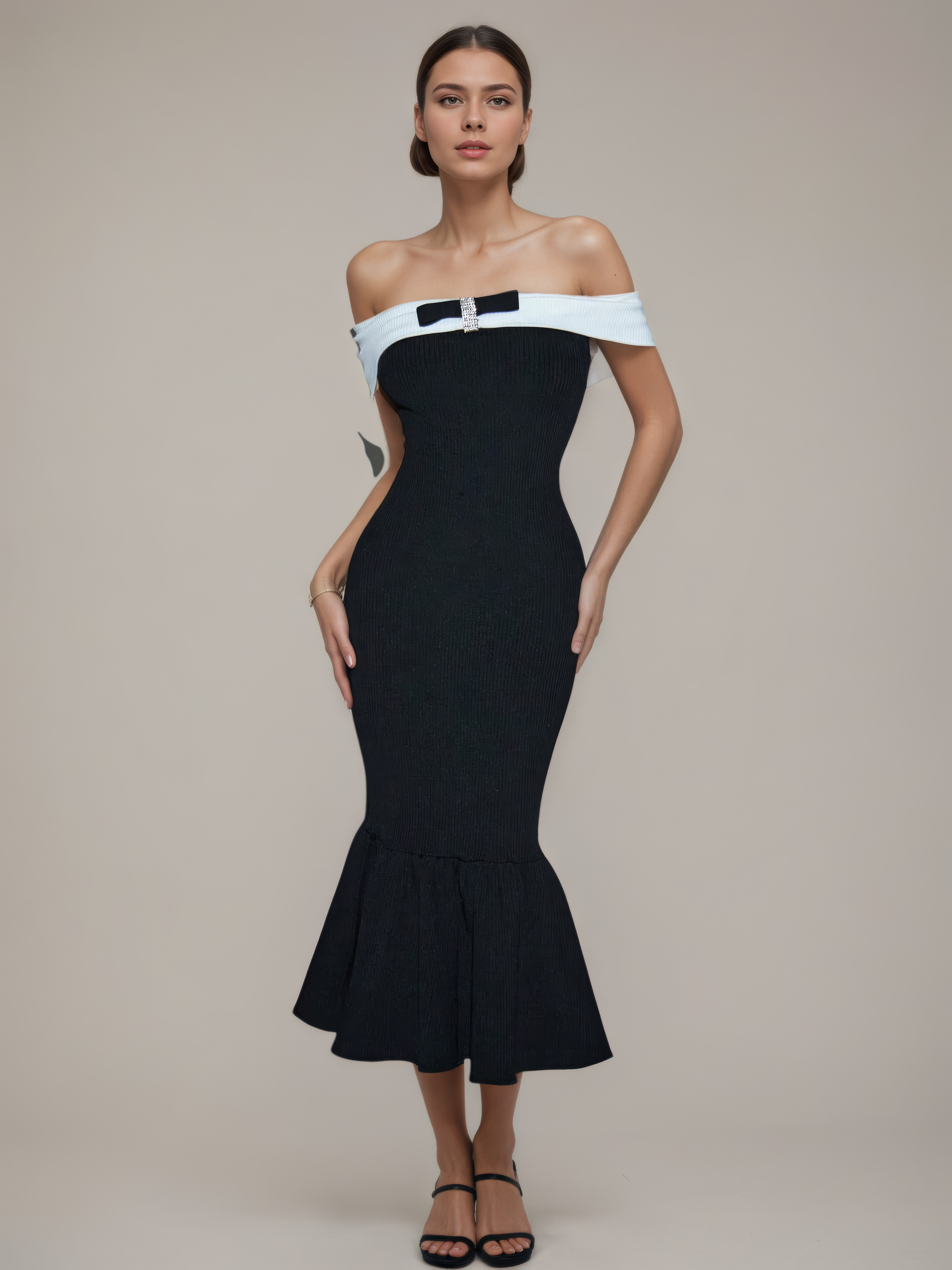 ContrastBand OneShoulder Mermaid Dress