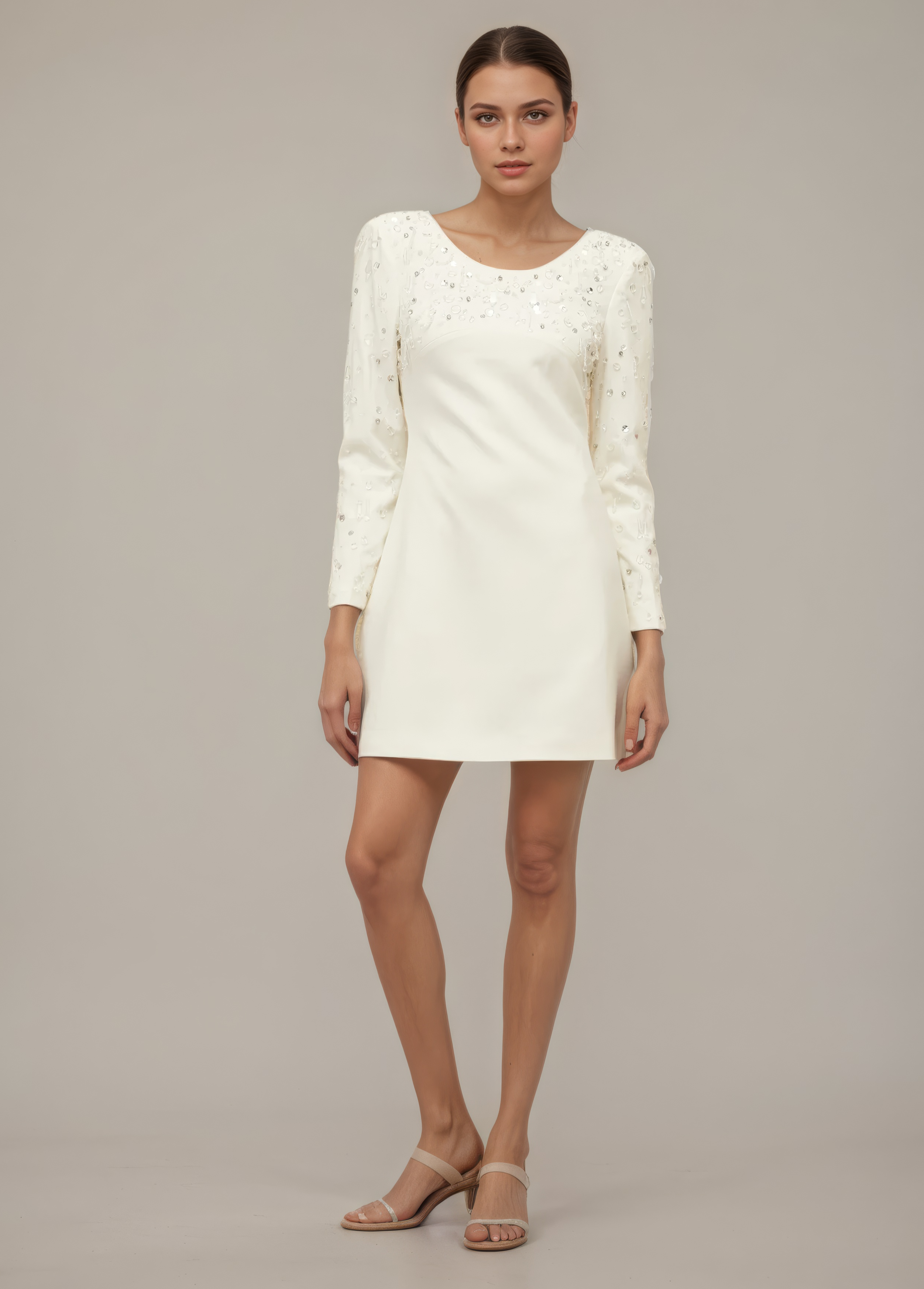 Elegant Scoop Neck Dress with Beaded Sleeves