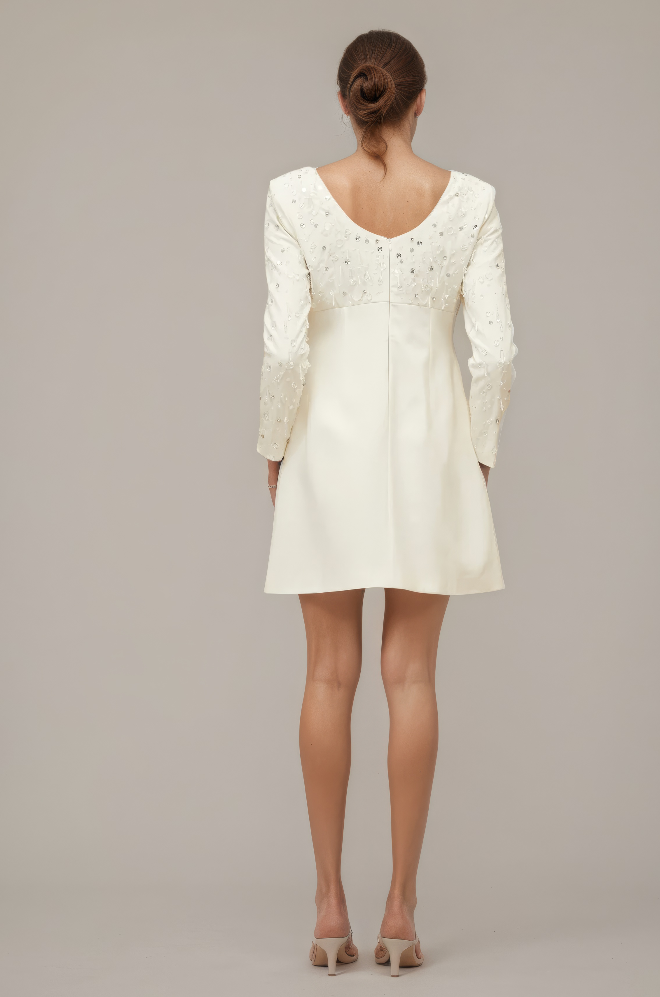 Elegant Scoop Neck Dress with Beaded Sleeves