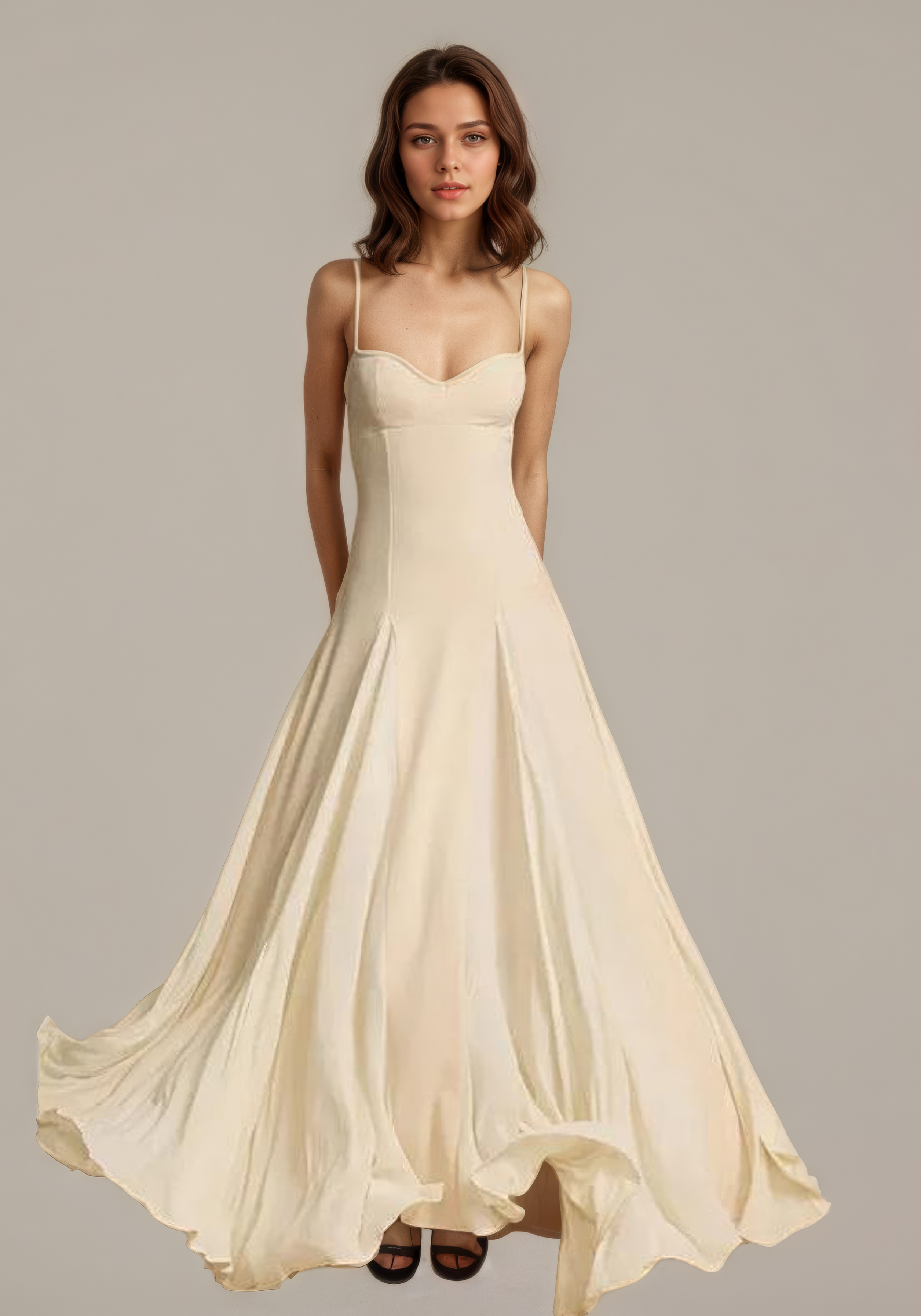 Ivory Sweetheart Spaghetti Strap Maxi Gown
