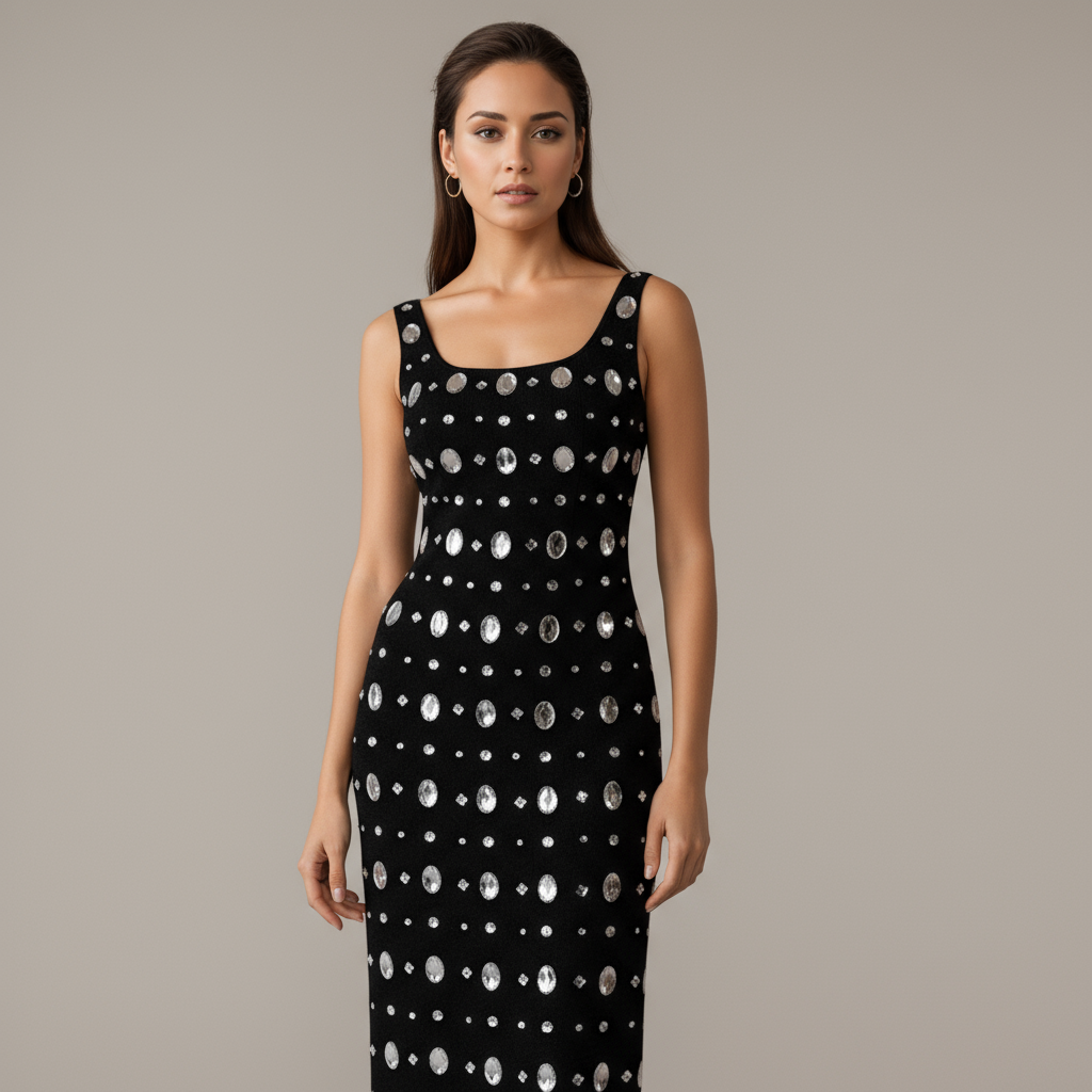 Luminous Allure Studded Curve-Hugging Dress