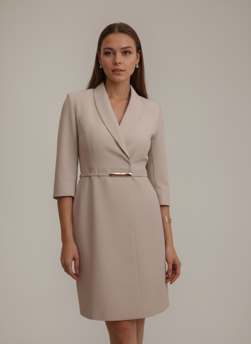 Mint V-Neck Belted Office Dress