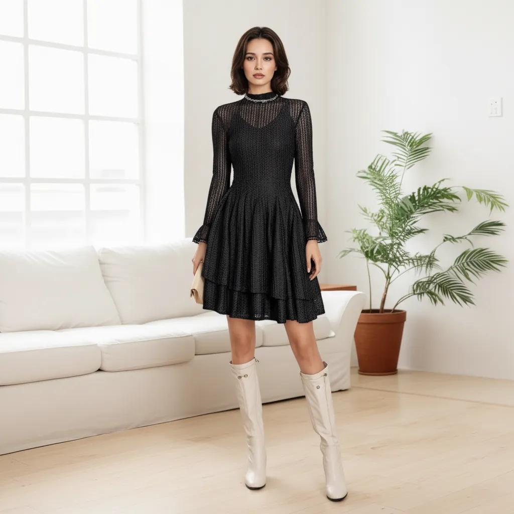 Charlotte Tiered Lace Puff Mini Dress