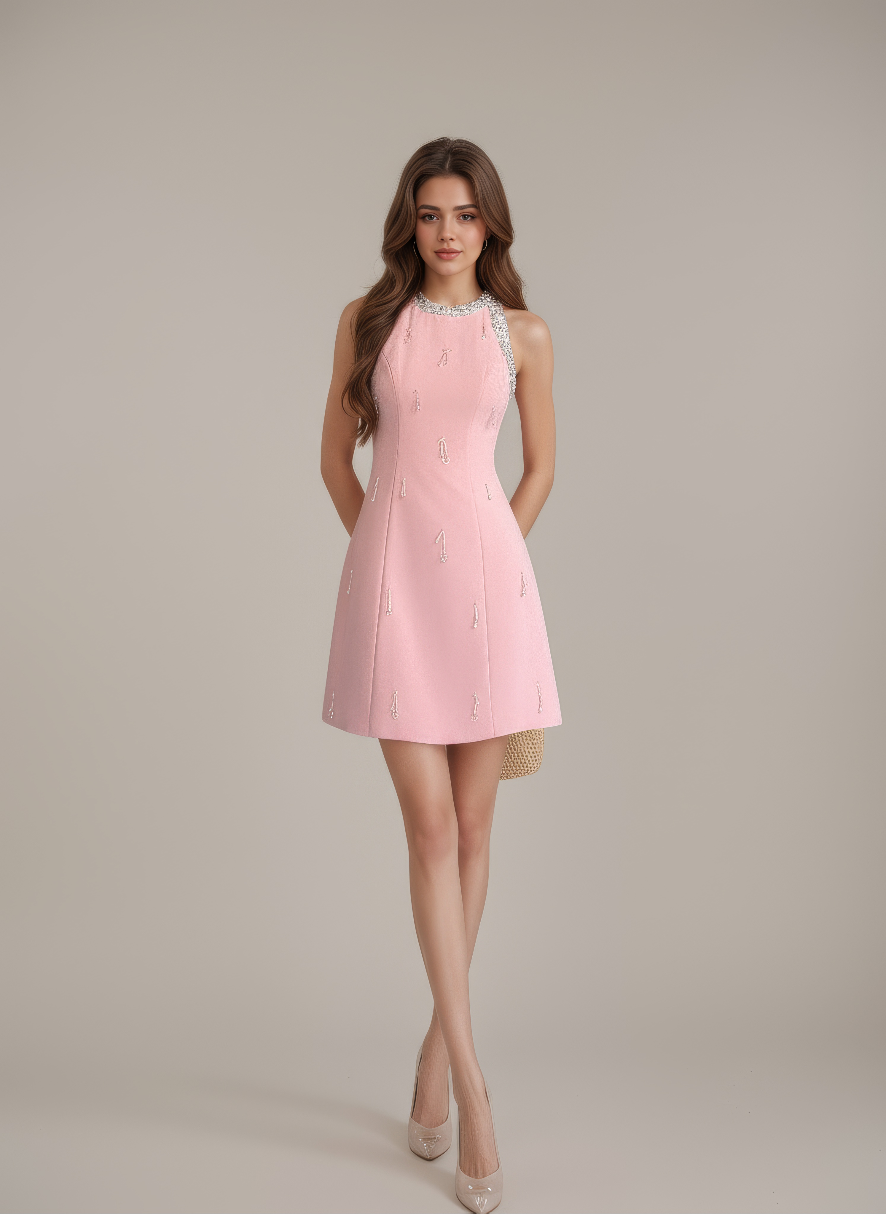 Celestial Pink Beaded Hemline Mini Dress