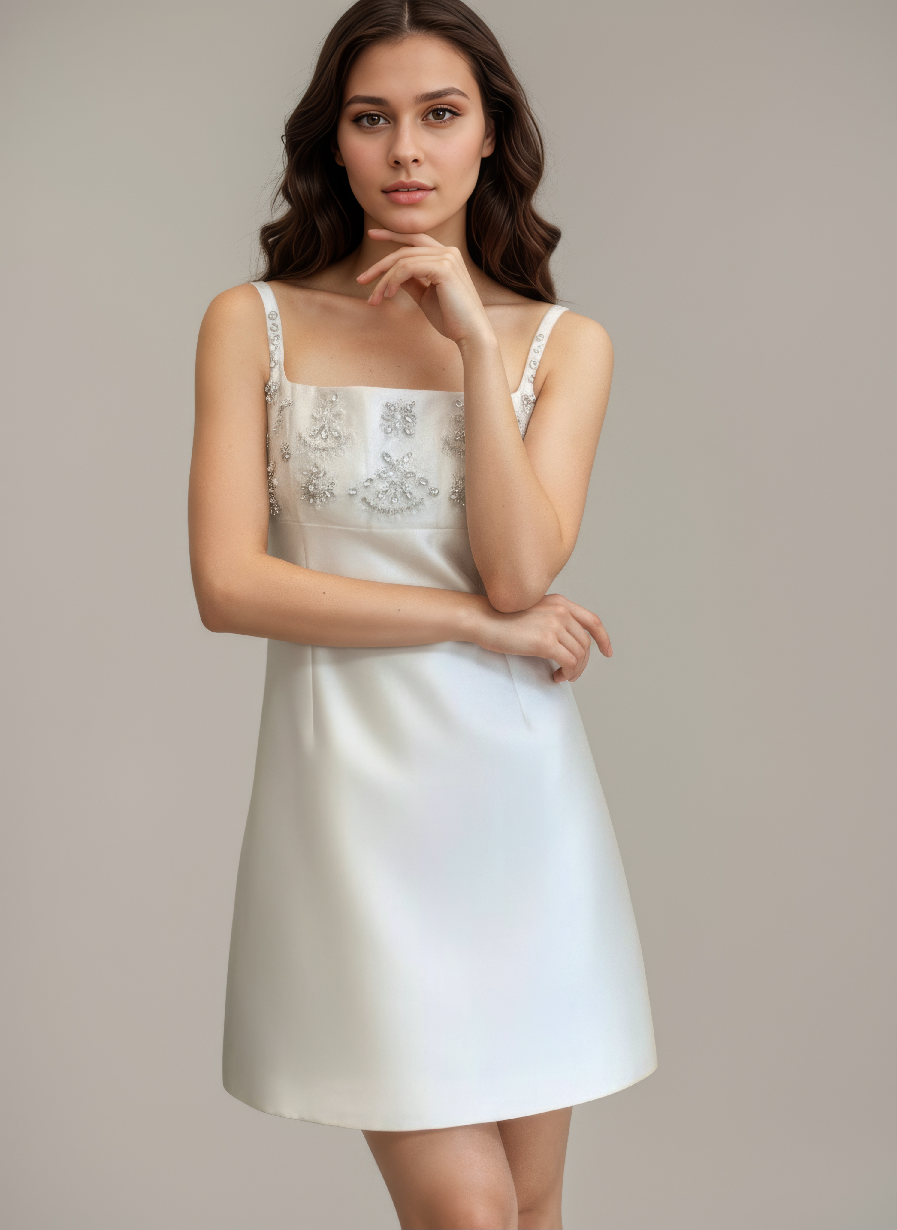 Ivory Crystal Charm Mini Dress