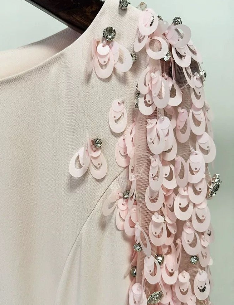 Ethereal Bloom Mesh and Sequin Gown