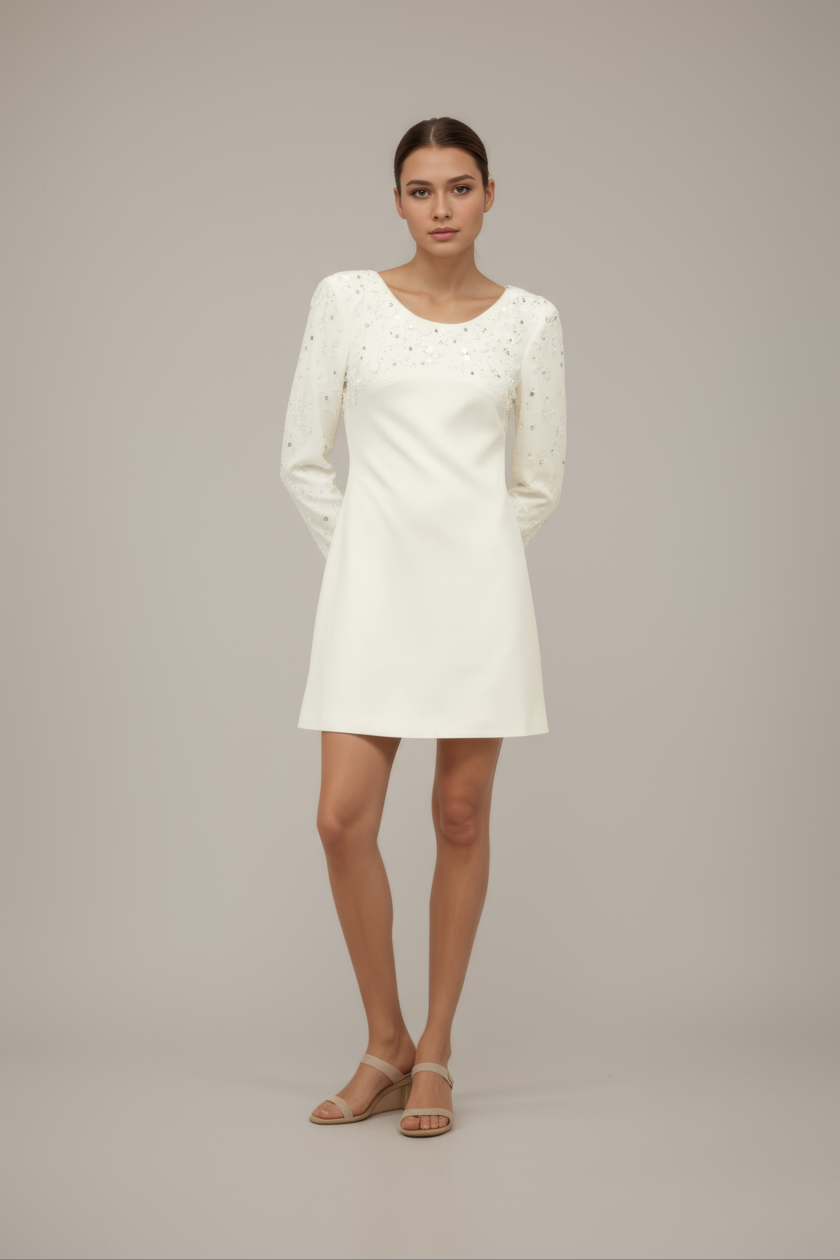 Elegant Scoop Neck Dress with Beaded Sleeves