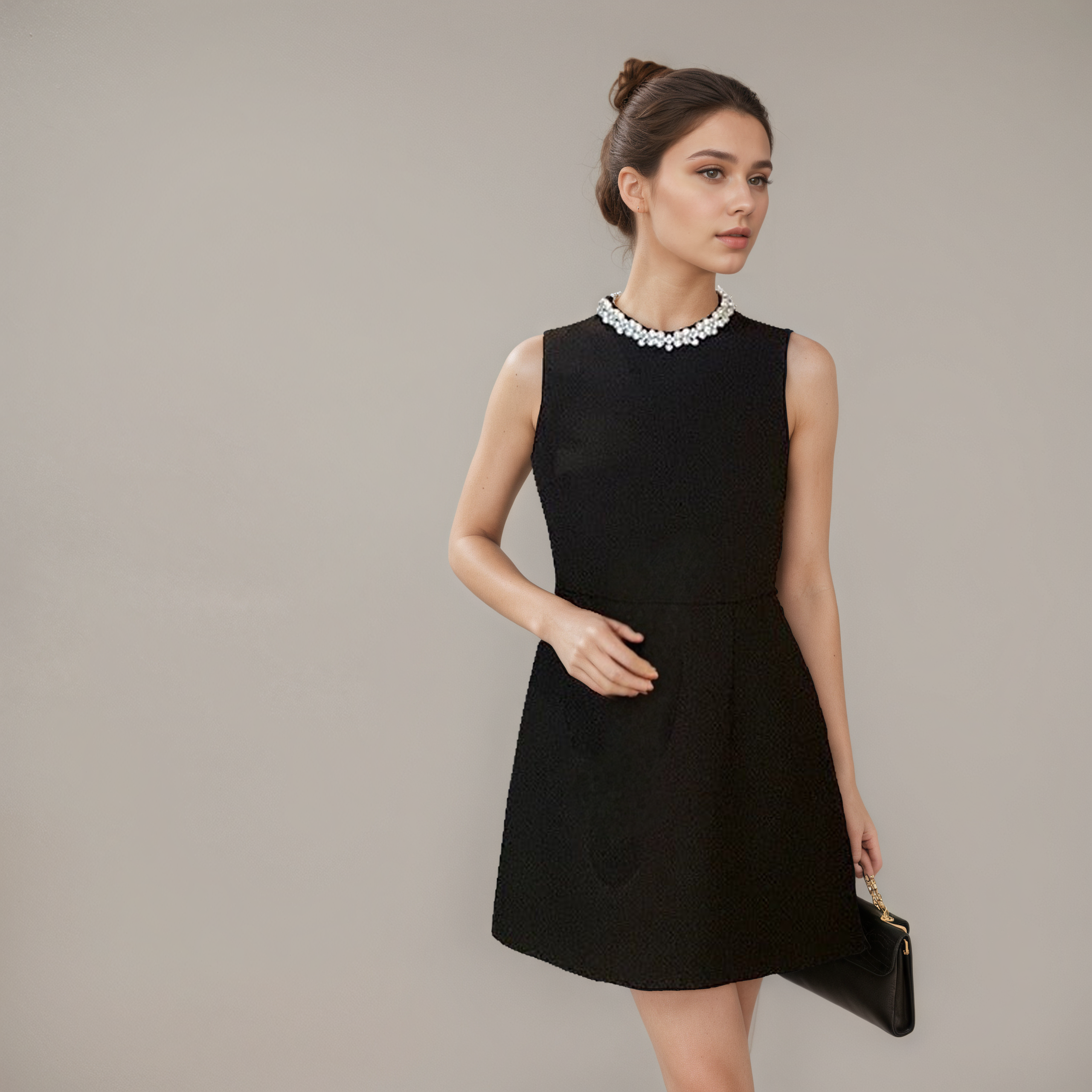 Hepburn Pearl French Elegance Mini Dress