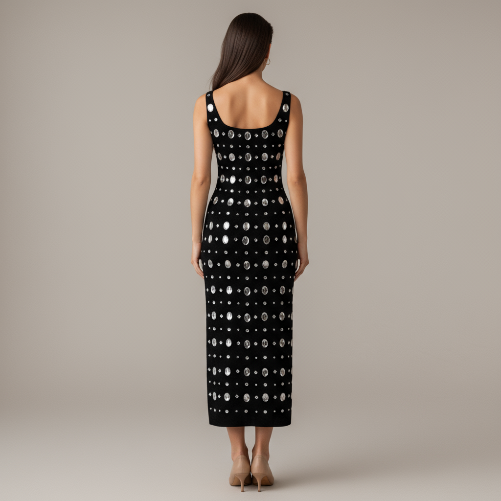 Luminous Allure Studded Curve-Hugging Dress