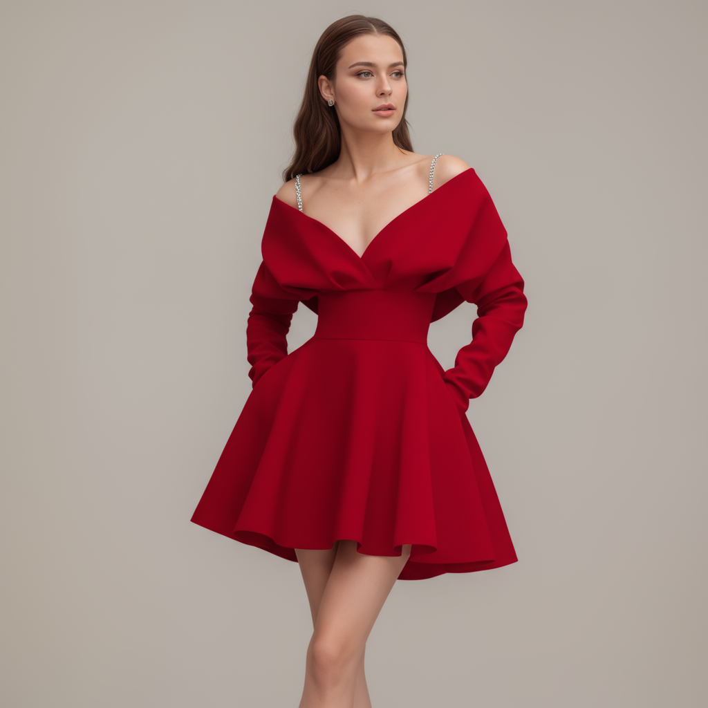Blush Off-Shoulder A-Line  red Mini Dress