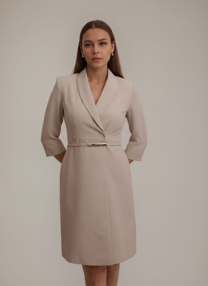 Mint V-Neck Belted Office Dress