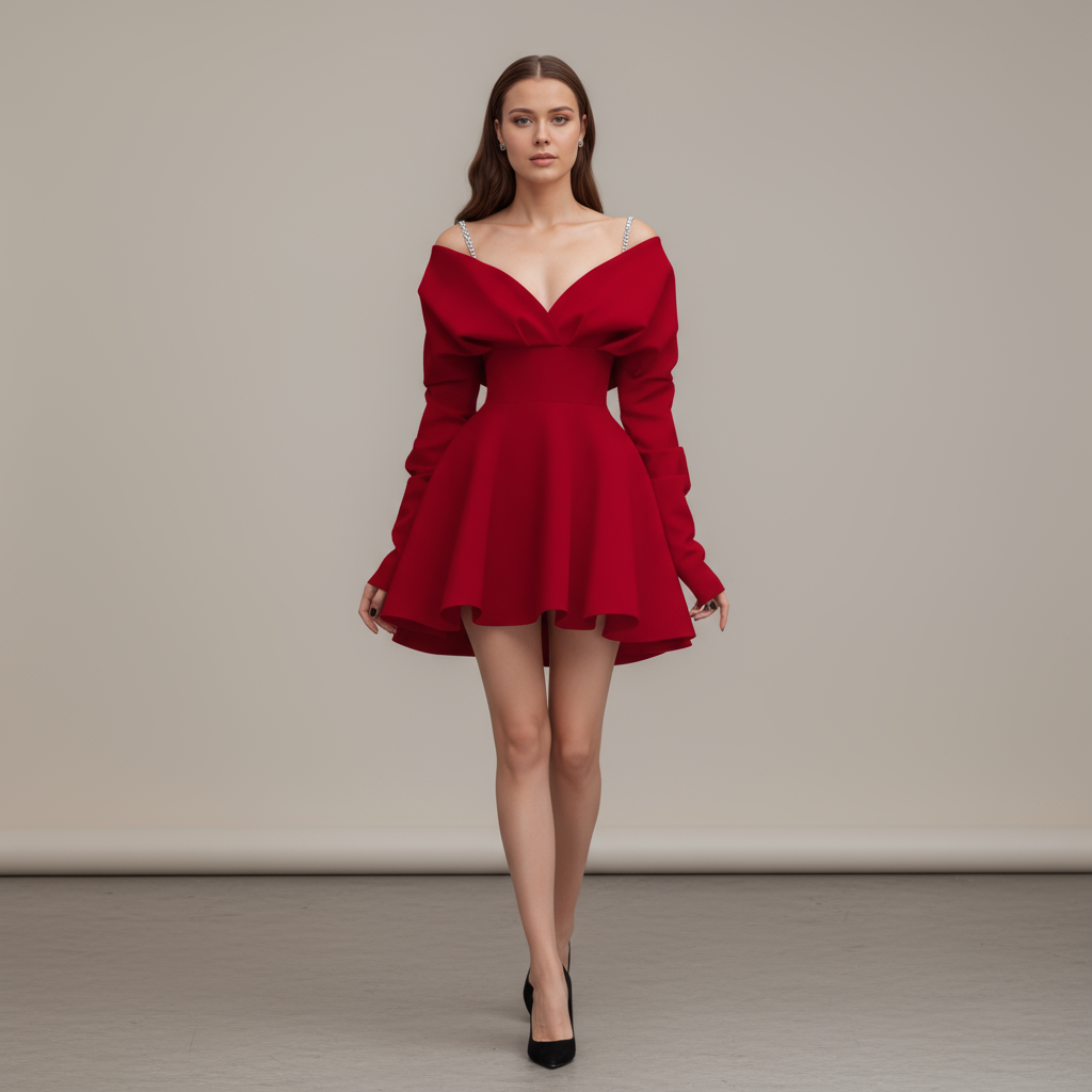 Blush Off-Shoulder A-Line  red Mini Dress