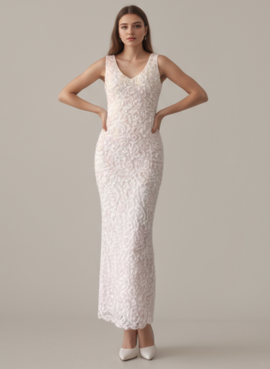 Pink 3D Rose Appliqué V-Neck Midi Dress