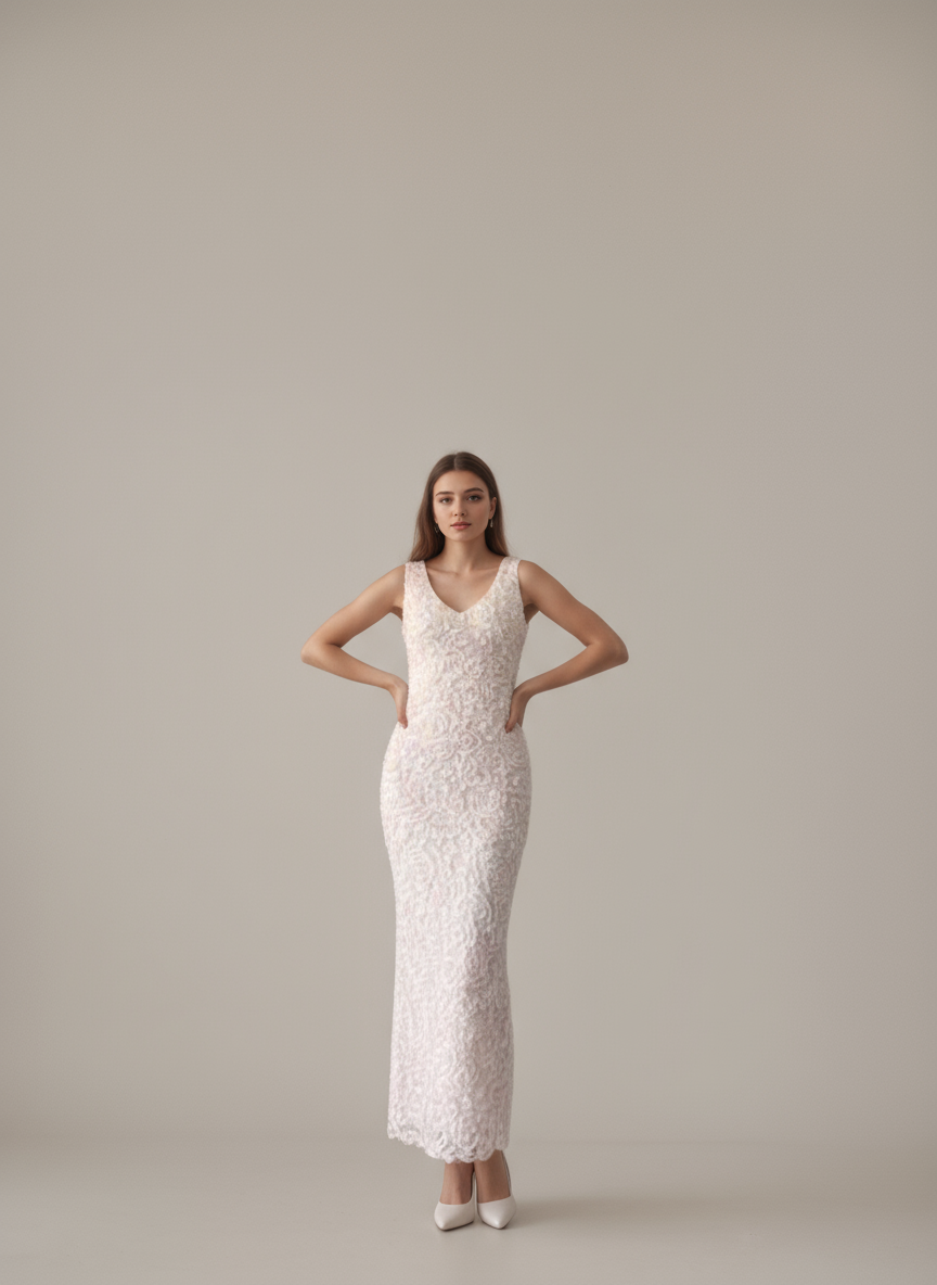 Pink 3D Rose Appliqué V-Neck Midi Dress