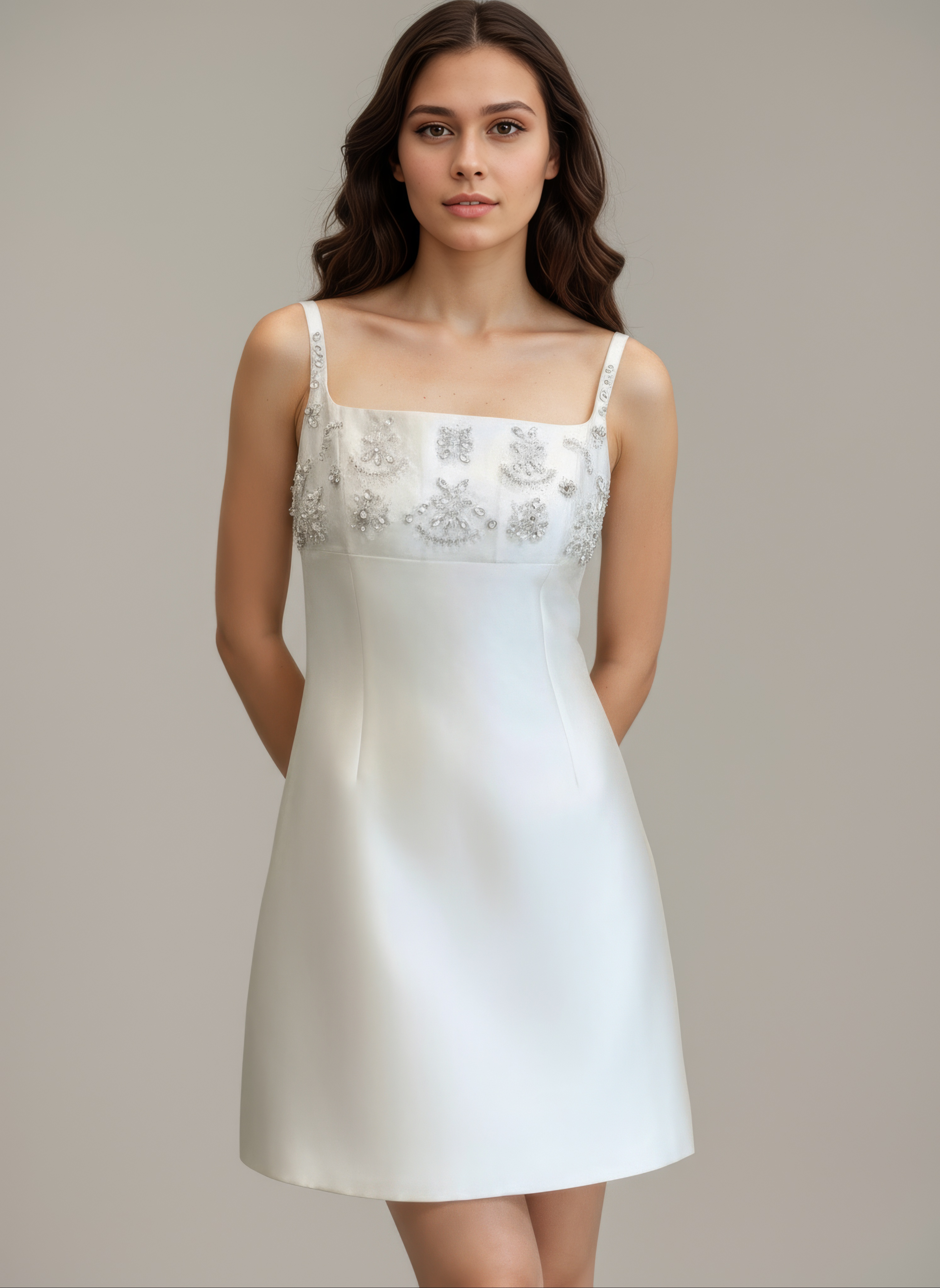 Ivory Crystal Charm Mini Dress