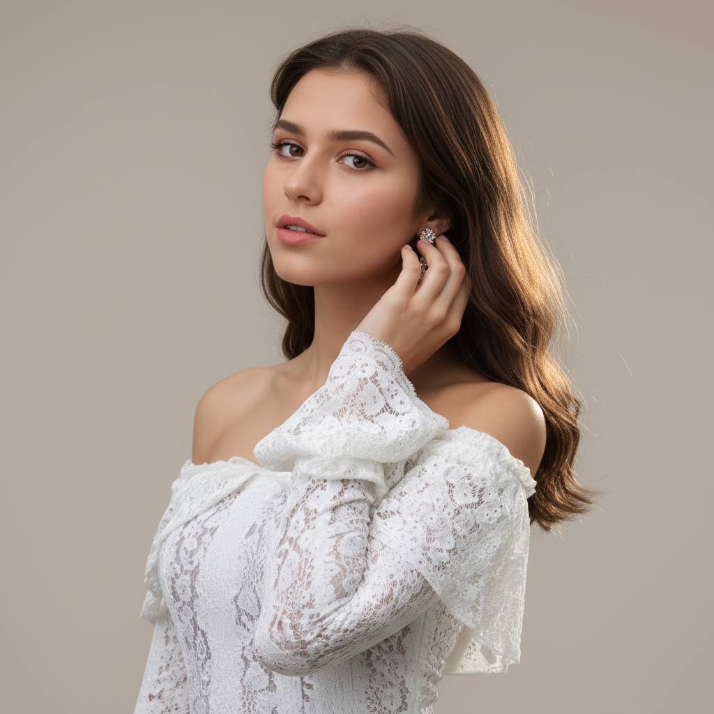 Ivory Lace Bell-Sleeve Siren Gown